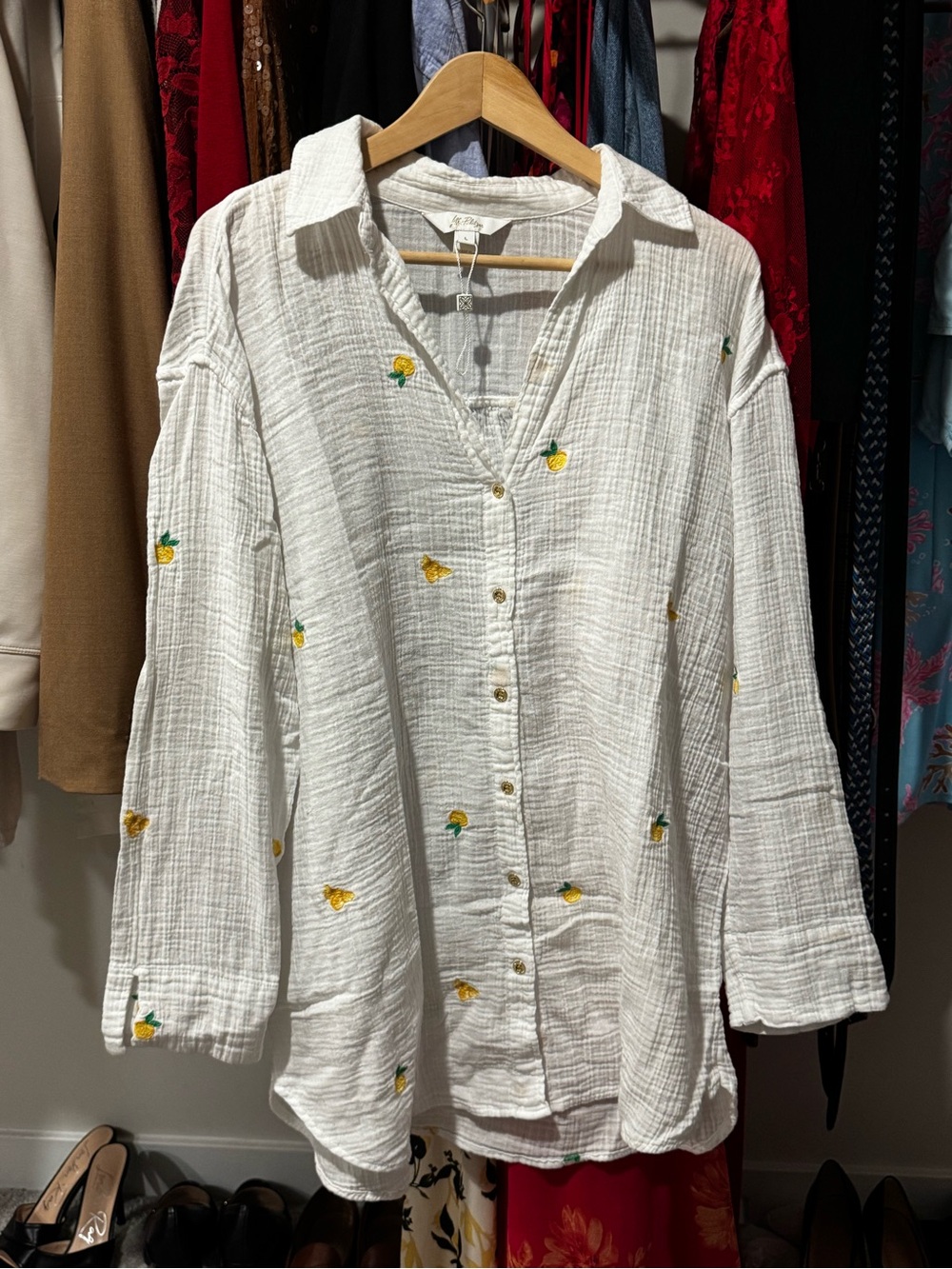 Lilly Pulitzer White Lightweight Gauze Top with Gold Logo